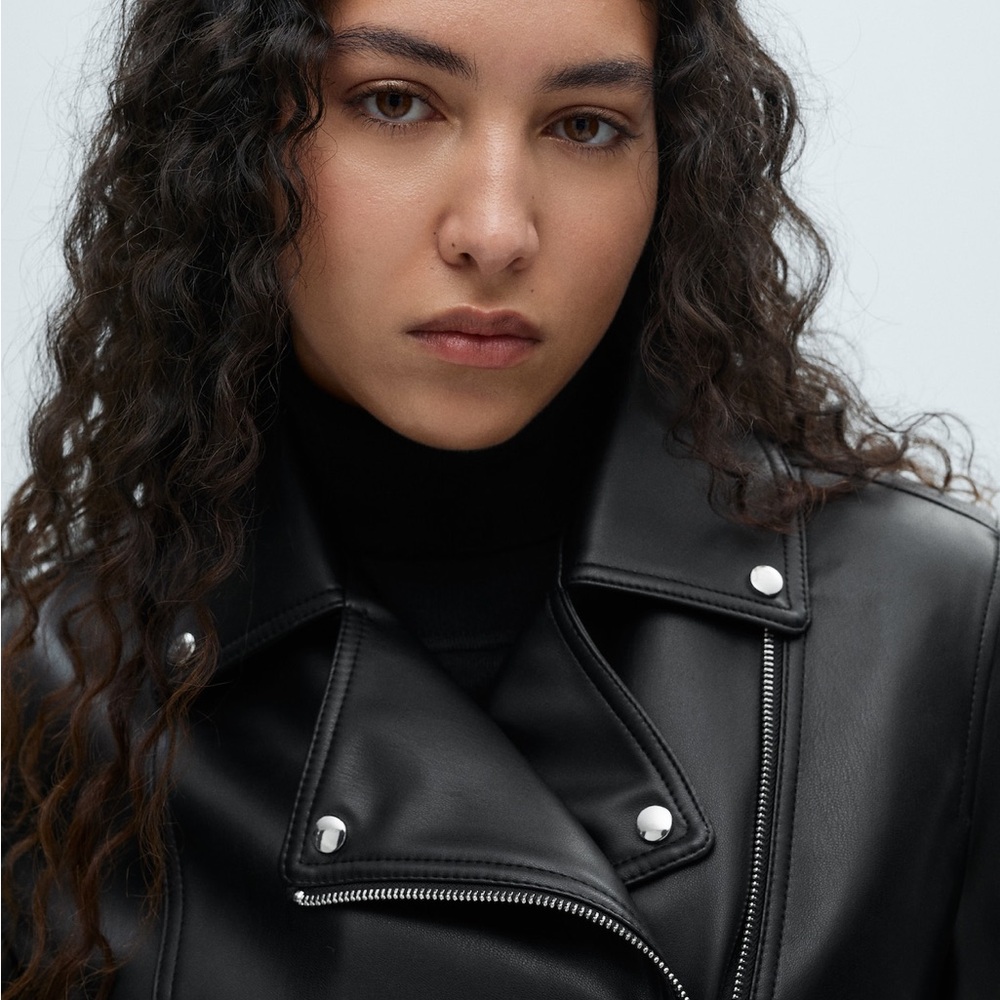 Mango Leather Effect Biker Jacket - image 3